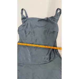 Satin Cowl Neck Mini Dress Dusty Blue Slate Slip Dress Large thumbnail 4