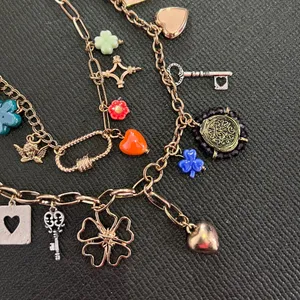 Free People 🍀Gold Charm Necklace with Multicolor Accents thumbnail 4