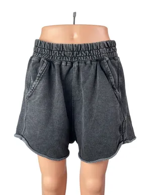 Free People Women's Black High Waisted Pull On A Line Denim Jean Shorts Size M thumbnail 1