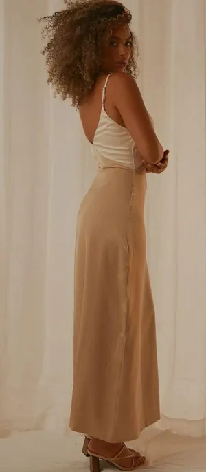 Peppermayo Kamala Contrast Maxi Dress Size 2 Satin Champagne And Ivory Wedding thumbnail 2