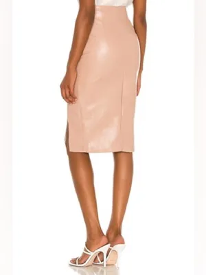 Superdown Jezabel Faux Leather Midi Skirt Nude Tan Pencil Skirt Size Small thumbnail 2