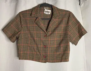 John Galt Brown by Brandy Melville Red Plaid Collared Crop Top Medium thumbnail 5
