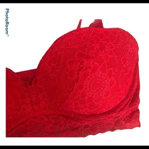 PINK Victoria’s Secret Lipstick Red Lace Push Up Bralette Sz. L Date Night thumbnail 3