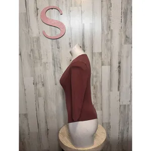 Rust Brown Deep V-Neck Long Sleeve Bodysuit – Size Small thumbnail 2