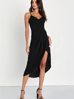 Lulu's Black Spaghetti Strap Wrap Midi Dress thumbnail 2
