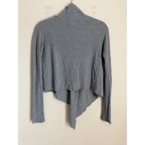 Joah Brown Cropped Cardigan Women One Size Grey Ribbed Draped Open Front thumbnail 2