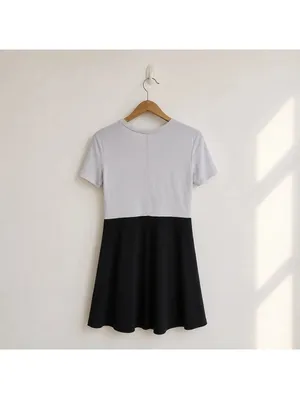 Zara Trafaluc Black White Colorblock A-Line Dress Short Sleeve Medium M thumbnail 2