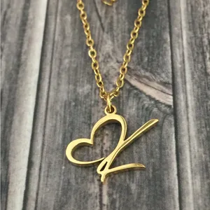 Letter K Cursive Heart Initial Necklace Gold thumbnail 3