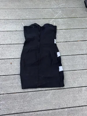 Body Central Black Strapless Mini Dress with White Cutouts thumbnail 3