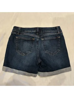 Tommy Hilfiger Womens Cuffed Denim Shorts Dark Wash Mid Rise Size 2 thumbnail 2