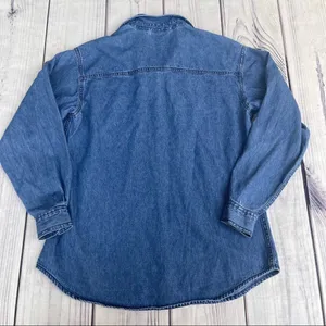 Solutions Denim Christmas Holiday Denim Button Up Shirt Embroidered‎ Small Ugly thumbnail 8