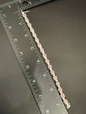 Vintage 925 Sterling Silver Princess Cut Pink CZ & Clear Round Tennis Bracelet thumbnail 14