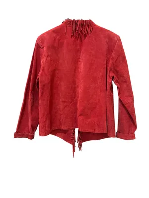 Vintage Red Suede Leather Fringe Jacket Western Boho Festival Size: L thumbnail 2