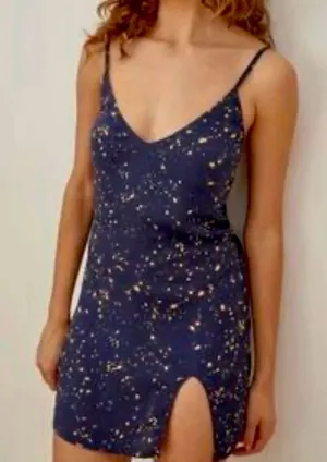 Reformation Mini Dress Navy Gold Splatter Size Large thumbnail 1