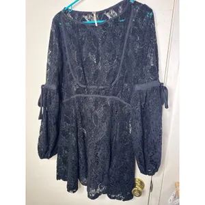 Free People Ruby Black Lace Mini Dress – Whimsigoth Boho Statement Sleeves Sz S thumbnail 7