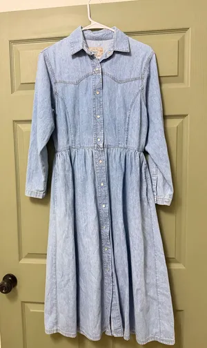 Vintage Denim Button Down Dress Blue Size M thumbnail 1