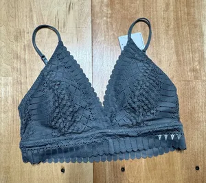Anemone Gray Lace Bralette V-Neck Adjustable Straps Scalloped Size L thumbnail 1