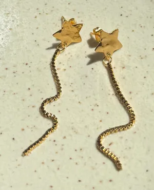 Handmade quality gold tone fully stainless steel chain & star dangle earrings 🌟 thumbnail 1