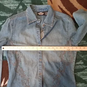 Harley-Davidson Blue Embroidered Button-Down Shirt Denium Costal Womens M thumbnail 8