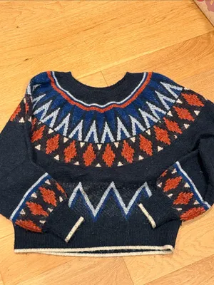 Sundry Navy Fair Isle Crewneck Sweater with Rust & Royal Blue Accents thumbnail 2