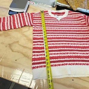 NWT LOFT‎ Women's Fair Isle Striped Crew Neck Sweater Red White XS S/766805 thumbnail 11