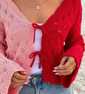 NWT SINCERELY JULES Soft GirlCozy Feminine Red Pink Crochet Size Medium thumbnail 2