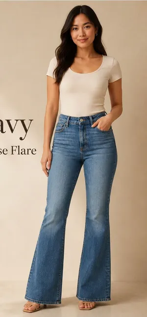 Old Navy Higher High-Rise Flare Jeans 6 Petite Medium Wash Clover thumbnail 1