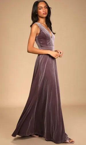 NWT Lulus Beautiful Night Dusty Purple Velvet Sleeveless Maxi Dress SIze Small thumbnail 2