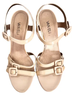 Vaneli Beige Nude Patent Leather Strappy Heels, Size 8.5 thumbnail 6