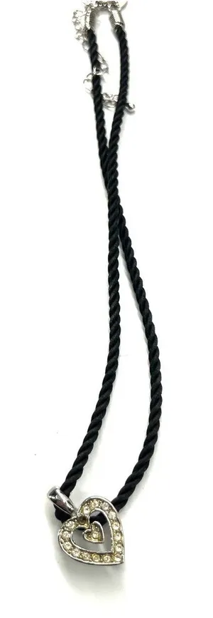 Heart necklace pendant crystals silk cord Vietnam Stainless Steal Charm 8" thumbnail 1