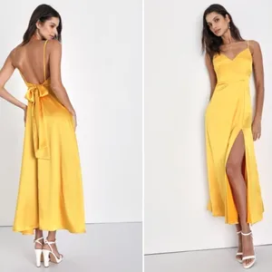 LULU's Prom Wedding Bridesmaid Glamorous Satin Open Tie Back Back Midi Dress thumbnail 2