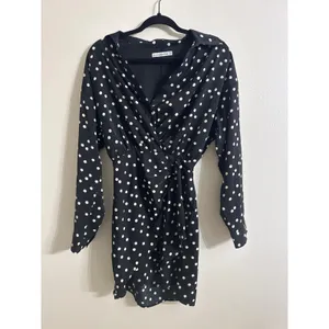 Abercrombie & Fitch Black Polka Dot Long Sleeve Wrap Mini Dress XS Tall thumbnail 6