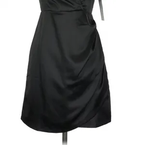 Lulus Black Ecstatic Evening Satin Puff Sleeve Ruched Mini Dress Small LBD thumbnail 5
