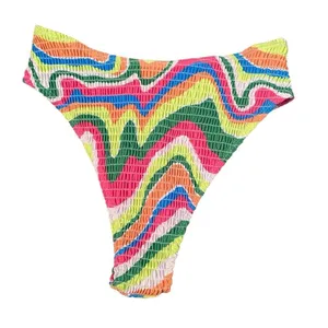 Amazon Womens M Smocked Triangle Bikini Set Rainbow Swirl Scrunch Multicolor New thumbnail 4