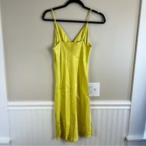 NWT Euro Summer Chartreuse Yellow V-Neck Slip Dress XS thumbnail 11
