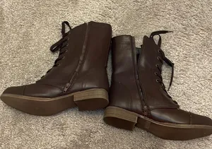 Rasolli brown lace up combat style boot 1.5 inch heel thumbnail 7