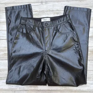 Abercrombie & Fitch 90s Straight Ultra High Rise Pants 28/6s Black Vegan Leather thumbnail 10