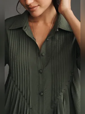 Pilcro Anthropologie Pintuck Tunic Shirt Dress Olive Green Medium thumbnail 10