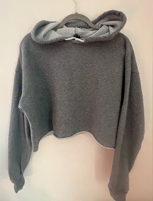 Heather Grey Wild Fable Cropped Pullover Hoodie Raw Edge | Women's XL thumbnail 1