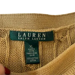 Lauren Ralph Lauren Camel Cable Knit Sweater Gold Buttons XL Boat Neck Old Money thumbnail 7