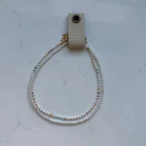 Anthropologie Pearl Beaded Bubble Letter Lowercase Monogram Necklaces, Set of 2 - S - NWT‎ thumbnail 2