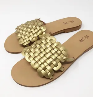 Mi.iM Cross-Hatch Golden Slip On Sandals Size 8 Slides Party Night Out Summer thumbnail 1