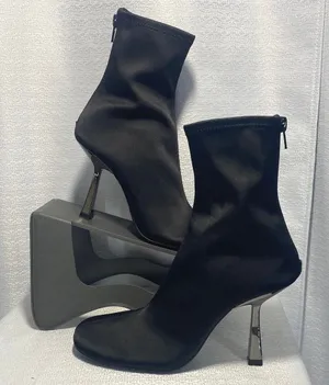 Zara Black Fabric Sock Boots Metallic Stiletto Heel Ankle Booties EU 38 3108/710 thumbnail 1
