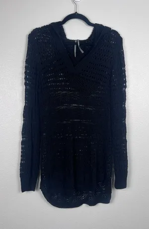 Anthropologie Women's Long Sleeve Open Knit Tunic‎ Length Sweater Black Sz M thumbnail 1