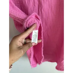 Aerie Oversize Women's XS Pool To Party Hot Pink Gauze Cover‎ Up Button Up Shirt thumbnail 11