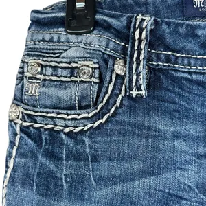 Miss Me SZ 26 Mid-Rise Boot Jeans Distressed Whiskered Stretch Zip-Fly Pockets thumbnail 3