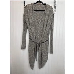 Free People For Keeps Cardigan Salt & Pepper Combo Gray Asymmetrical Hooded Sz M thumbnail 2