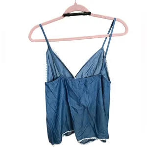 NEW POL Chambray Lace Trim Babydoll Cami Tank Top Small thumbnail 6
