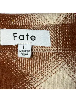 Fate Oversized Plaid Shacket Women’s Large Brown Cream Mixed Print Button NWT thumbnail 6