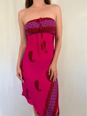Strapless Paisley Mermaid Beach Summer Midi Dress thumbnail 9